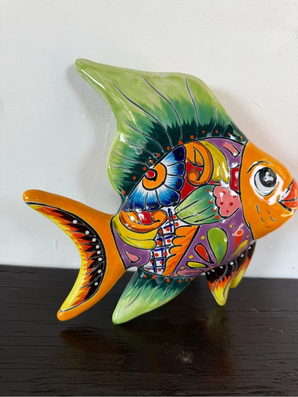 Handpainted Orange & Multicolor Talavera Fish Wall Decor - Pets Fish Accent